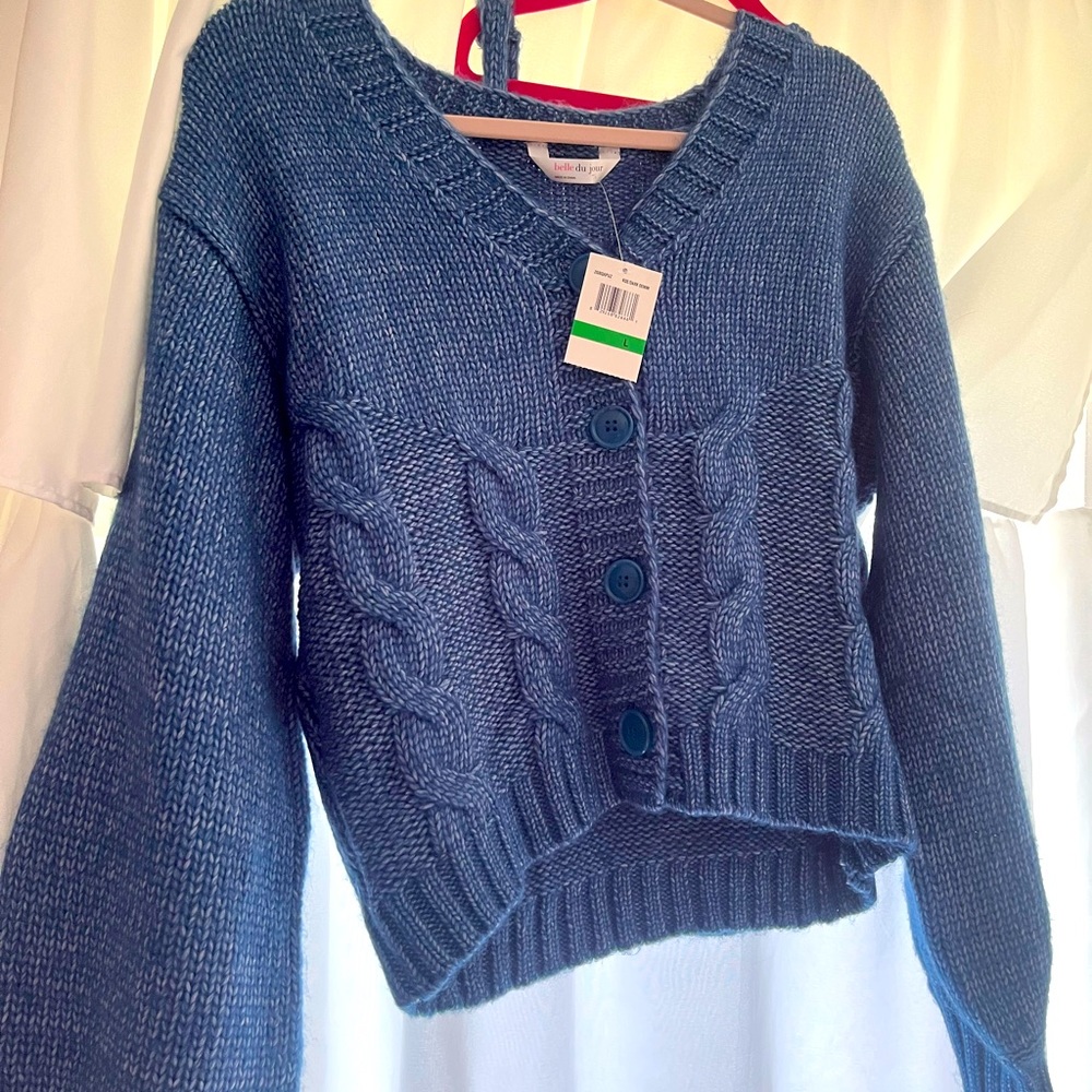 Brand: belle du jour Size: Large Color: navy blue with a bit of white.